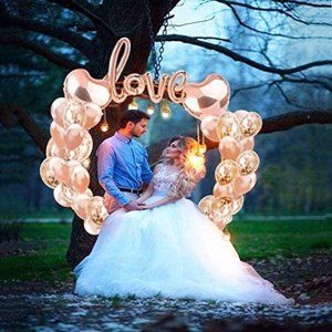 Rose Gold Love Balloons , Rose Gold Balloons & Rose Gold Confetti Balloons 17 Pc
